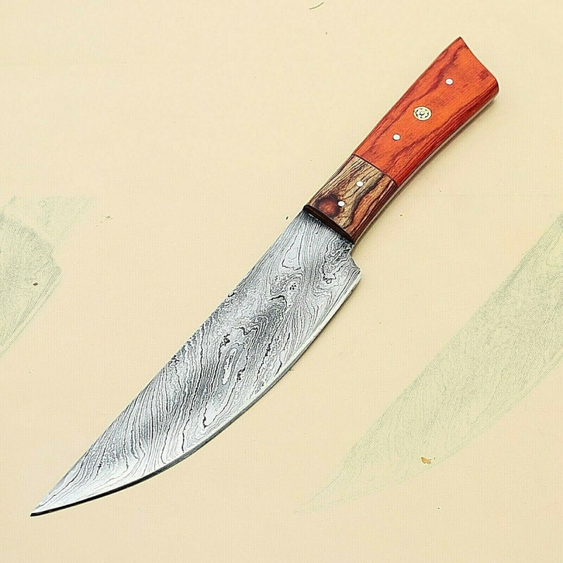 Handcrafted Damascus Kitchen Chef Knife Full Tang Blade With Pakka Wood Handle 0