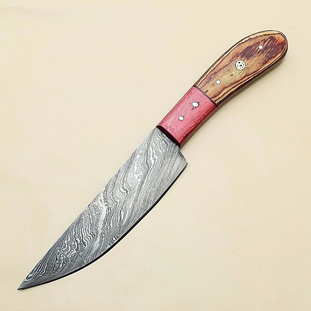 Unique Handmade Damascus Steel Knife Kitchen Chef Knife With Pakka Wood Handle 0