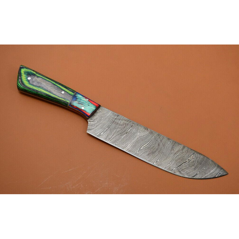 Handmade Full Tang Damascus Kitchen Chef Knife With Poplar Wood Handle Custom Forged High Carbon 2