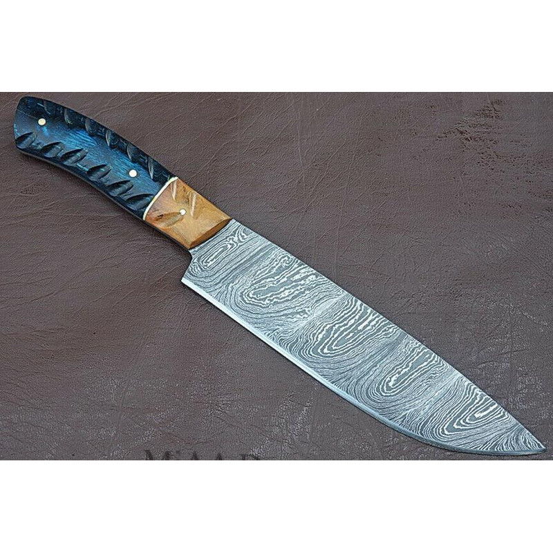Handmade Damascus Steel Chef Knife With Groov Dollar Wood Handle Full Tang Kitchen Masterpiece 2