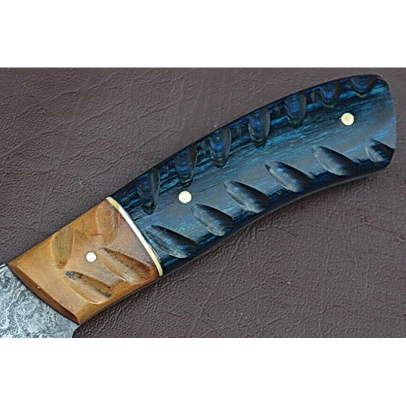 Handmade Damascus Steel Chef Knife With Groov Dollar Wood Handle Full Tang Kitchen Masterpiece 3