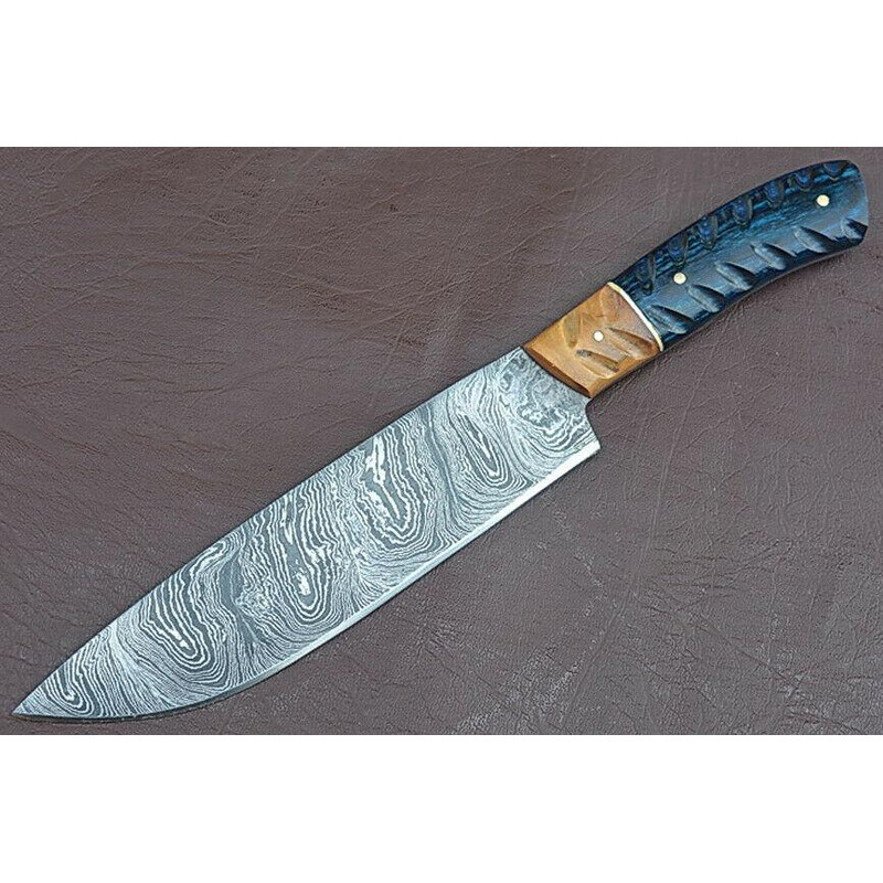 Handmade Damascus Steel Chef Knife With Groov Dollar Wood Handle Full Tang Kitchen Masterpiece 0
