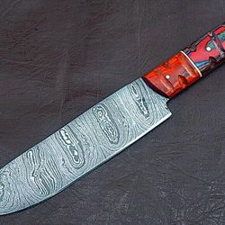 the forgecraft collection – handmade full tang damascus chef knife with exotic wood handle