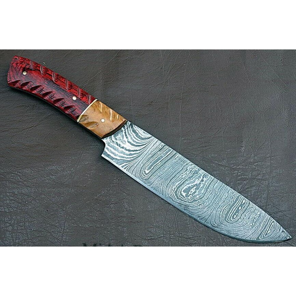 Authentic Damascus Kitchen Knife Groov Dollar Wood Handle Culinary Artisan Edition 1