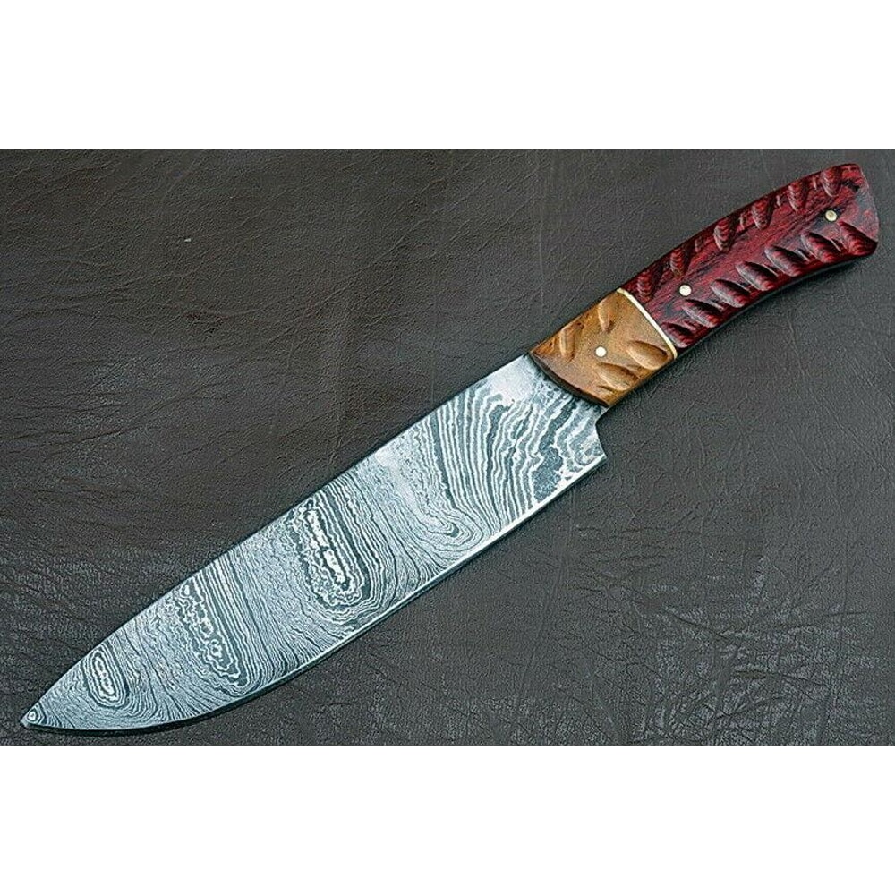 Authentic Damascus Kitchen Knife Groov Dollar Wood Handle Culinary Artisan Edition 0