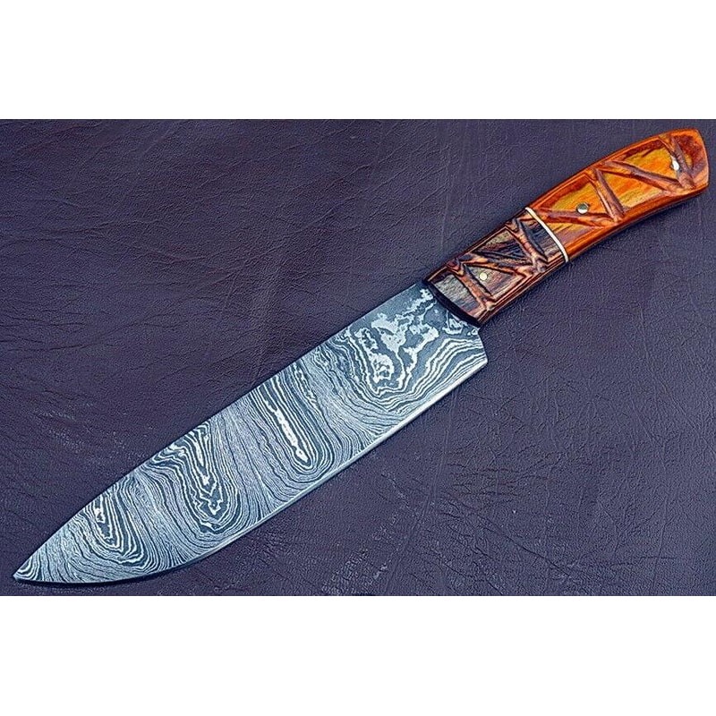 MasterChef Choice Handmade Damascus Knife With Exotic Groov Dollar Wood Handle 0
