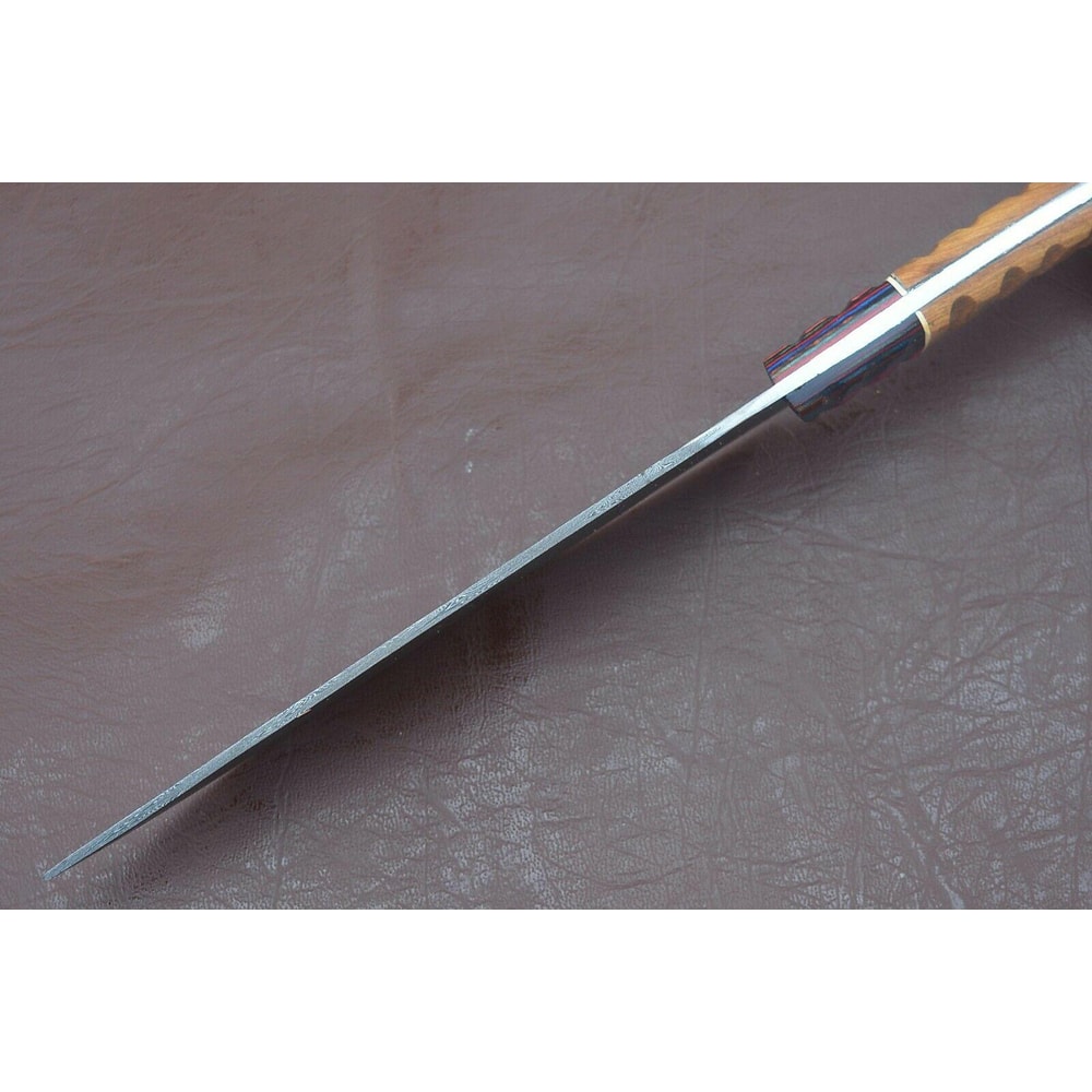 Elite Culinary Blade Full Tang Damascus Chef Knife Groov Dollar Wood Handle Design 2