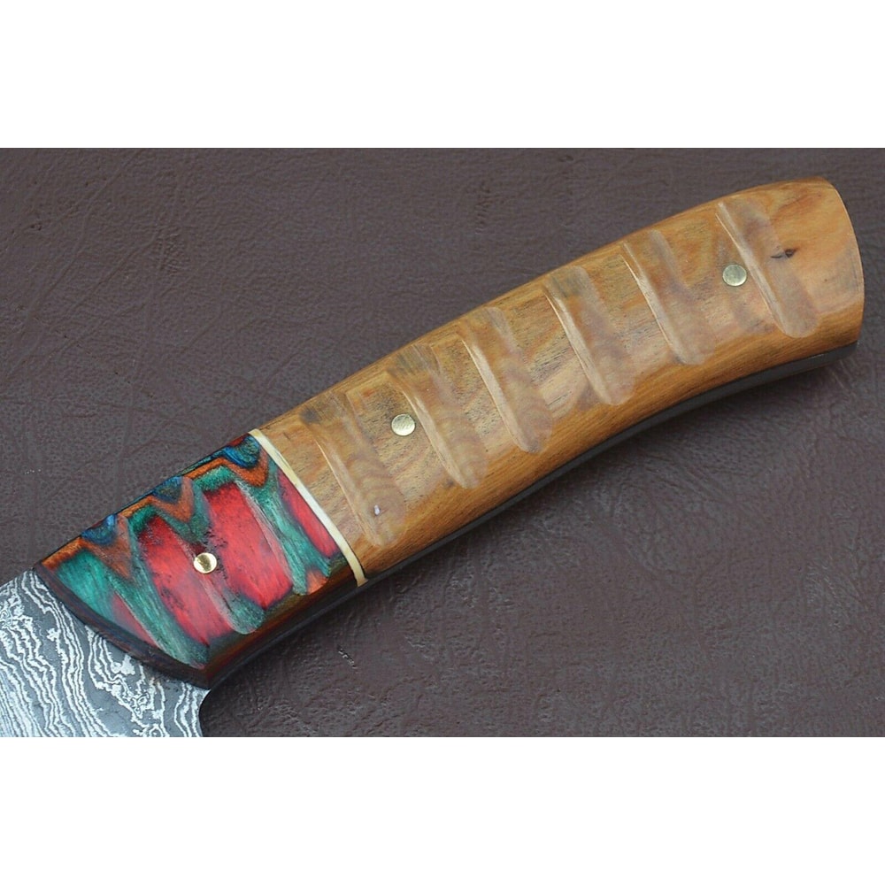 Elite Culinary Blade Full Tang Damascus Chef Knife Groov Dollar Wood Handle Design 3