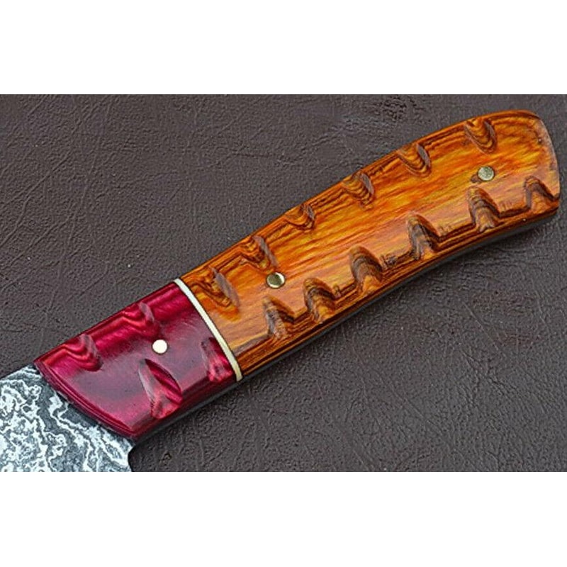 The Artisan Edge Custom Damascus Steel Kitchen Knife Groov Dollar Wood Handle 1