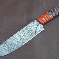 premium handmade damascus chef knife with groov dollar wood handle | full tang forged kitchen blade