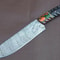 Custom Damascus Steel Kitchen Knife HandForged Chef Knife With Grooved Wooden Handle 0