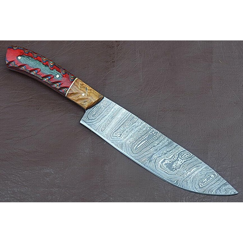 Luxury Handmade Damascus Chef Knife Groov Dollar Wood Handle Professional Kitchen Tool 1