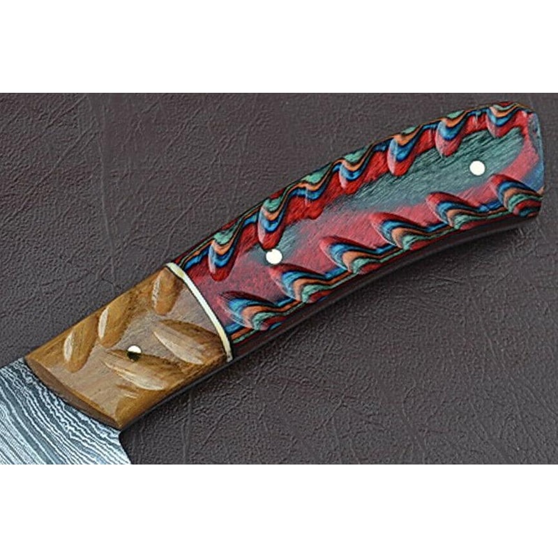 Luxury Handmade Damascus Chef Knife Groov Dollar Wood Handle Professional Kitchen Tool 3