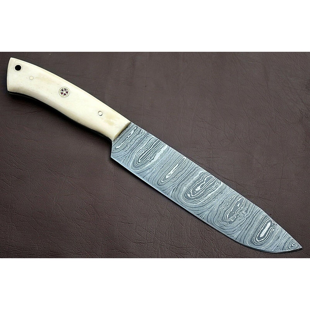 Handmade Full Tang Damascus Chef Knife With White Bone Handle Custom Kitchen Knife 1