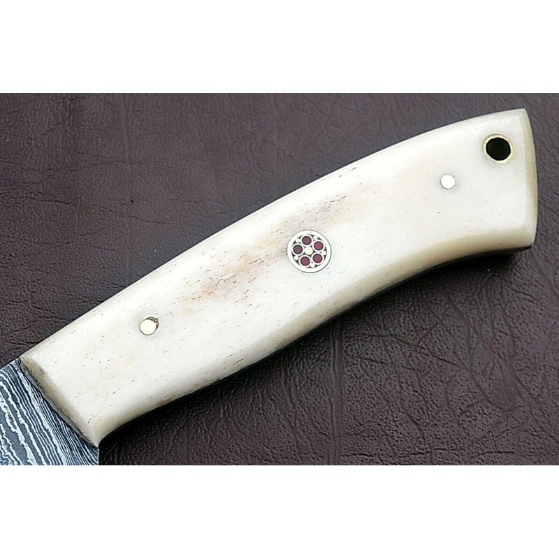 Handmade Full Tang Damascus Chef Knife With White Bone Handle Custom Kitchen Knife 3
