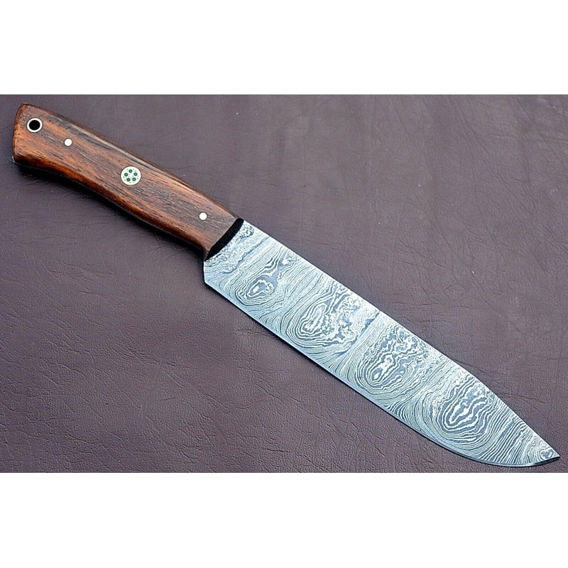 Handmade Full Tang Damascus Chef Knife With Rose Wood Handle Custom Kitchen Knife 0