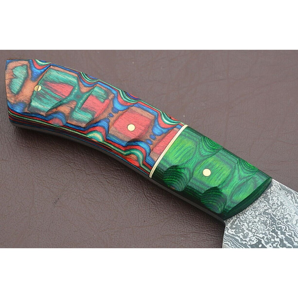 12 Inch Handmade Damascus Chef Knife Groov Dollar Wood Handle Full Tang Kitchen Blade 1
