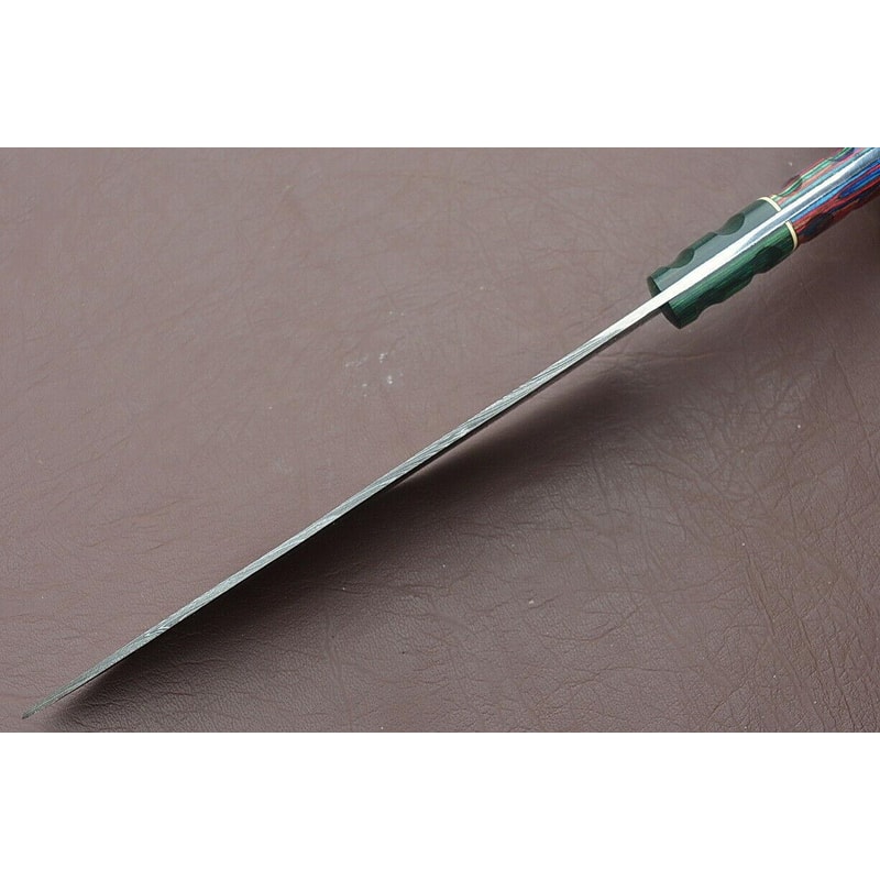 12 Inch Handmade Damascus Chef Knife Groov Dollar Wood Handle Full Tang Kitchen Blade 2