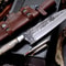 Custom Handmade Hammered D2 Buffalo Horn Large 7Inch Camp Chef Hunter Knife With Leather Sheath 0