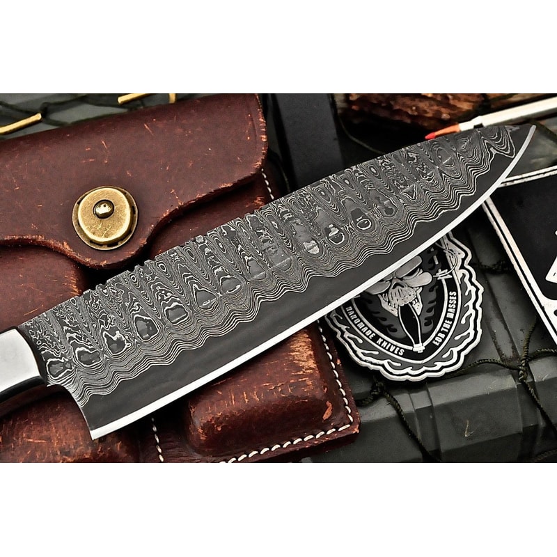 Custom Forged Damascus Kitchen Knife Zebrawood Handle Handcrafted 2