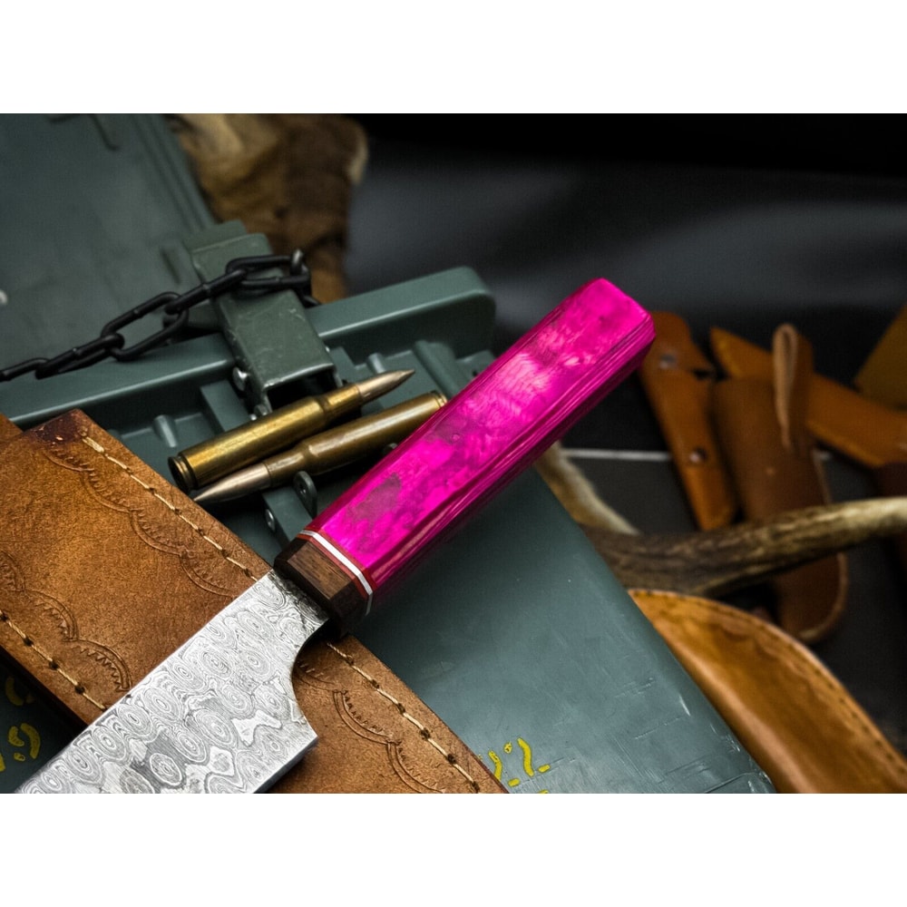 Handmade Damascus Steel Kitchen Chef Knife With Wooden Handle Leather Sheath Premium Cutting 2