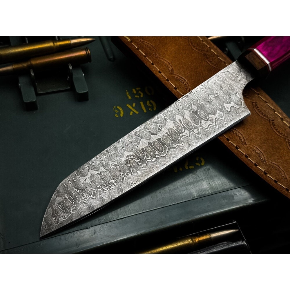 Handmade Damascus Steel Kitchen Chef Knife With Wooden Handle Leather Sheath Premium Cutting 3