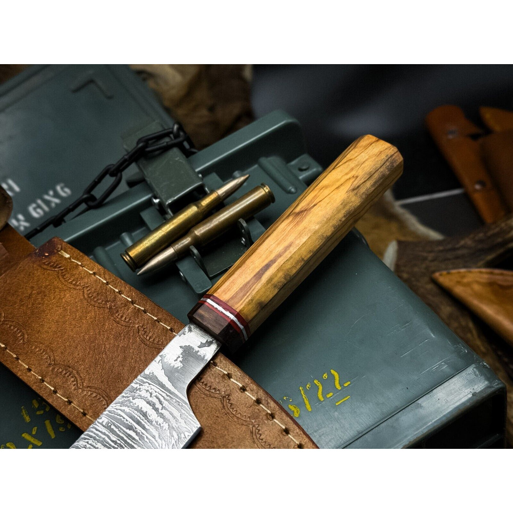 Hand Forged Damascus Steel Kitchen Knife Full Tang Wooden Handle Chef Blade 1