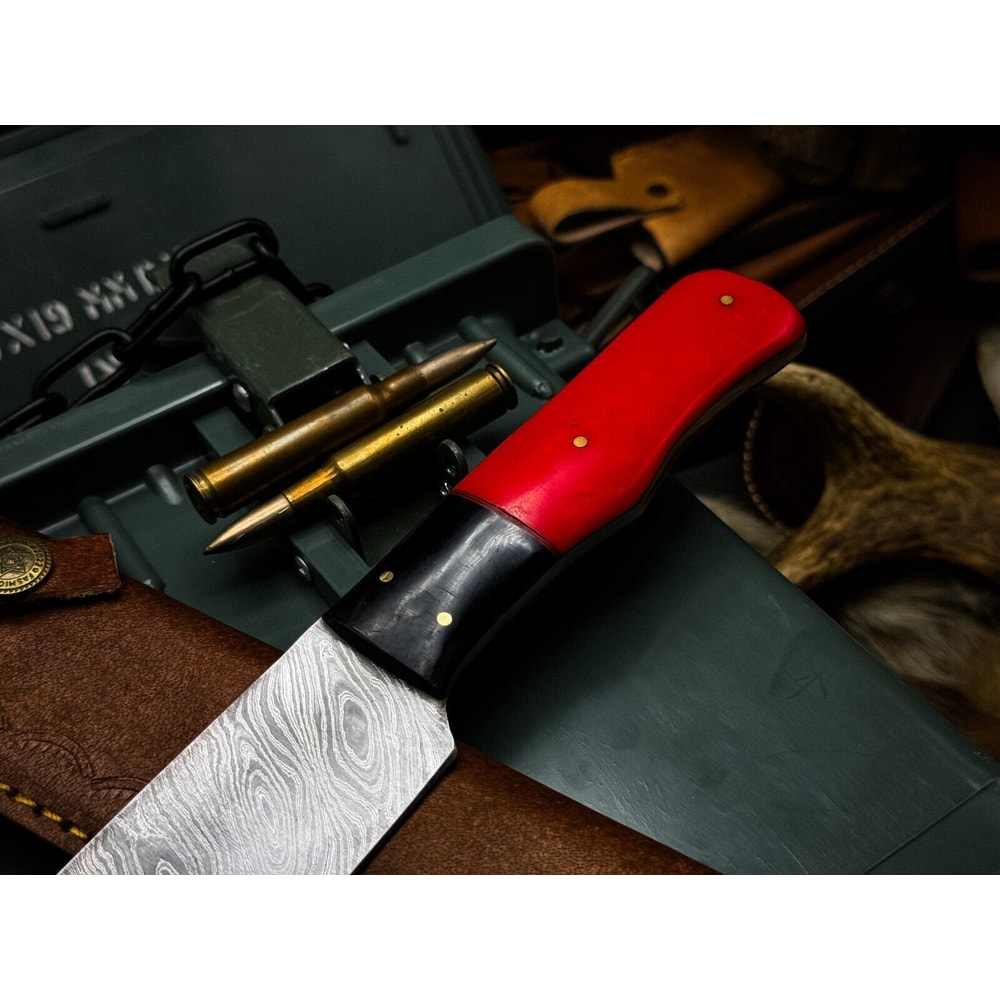 Handmade Damascus Steel Kitchen Chef Knife With Resin Handle Leather Sheath Premium Cutting 1