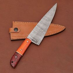 premium custom damascus steel chef knife – wooden handle edition
