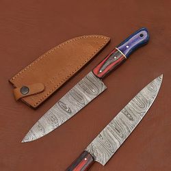 custom forged damascus steel chef knife – durable wooden handle design
