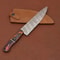 Custom Made Damascus Chef Knife Wooden Handle With Leather Sheath 3