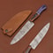 Custom Handmade Damascus Steel Chef Kitchen Knife With Wooden Handle Leather Sheath 12 Full Tang 0