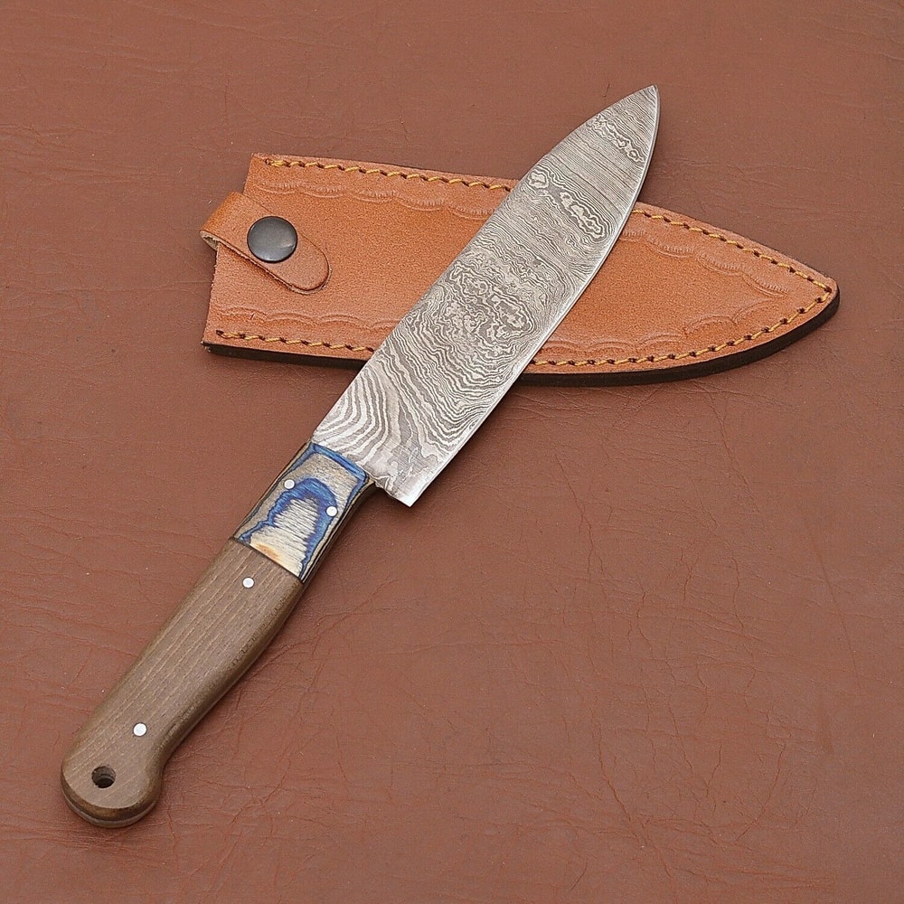 Custom Forged Damascus Steel Kitchen Knife Full Tang Chefs Knife With Wood Handle 3