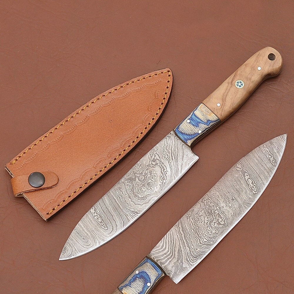 Custom Forged Damascus Steel Kitchen Knife Full Tang Chefs Knife With Wood Handle 0