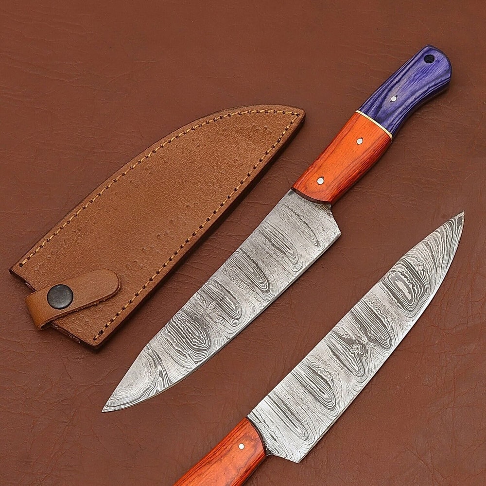 Custom Handmade Damascus Steel Cooking Knife Durable Chef Knife With Sheath 0