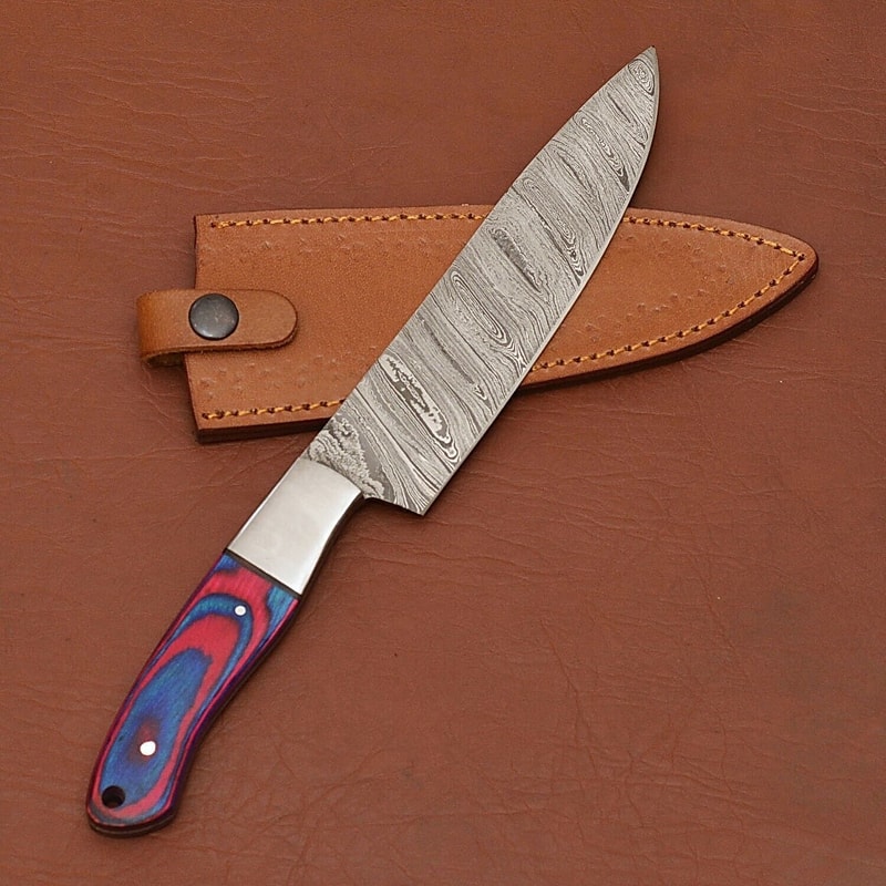 Authentic Damascus Steel Kitchen Knife Handcrafted Chef Blade With Wood Handle 3