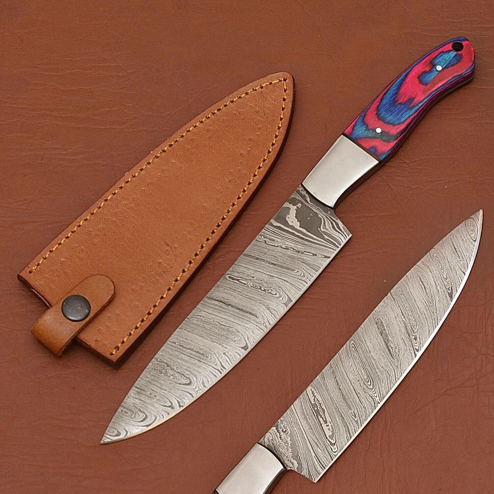 Authentic Damascus Steel Kitchen Knife Handcrafted Chef Blade With Wood Handle 0
