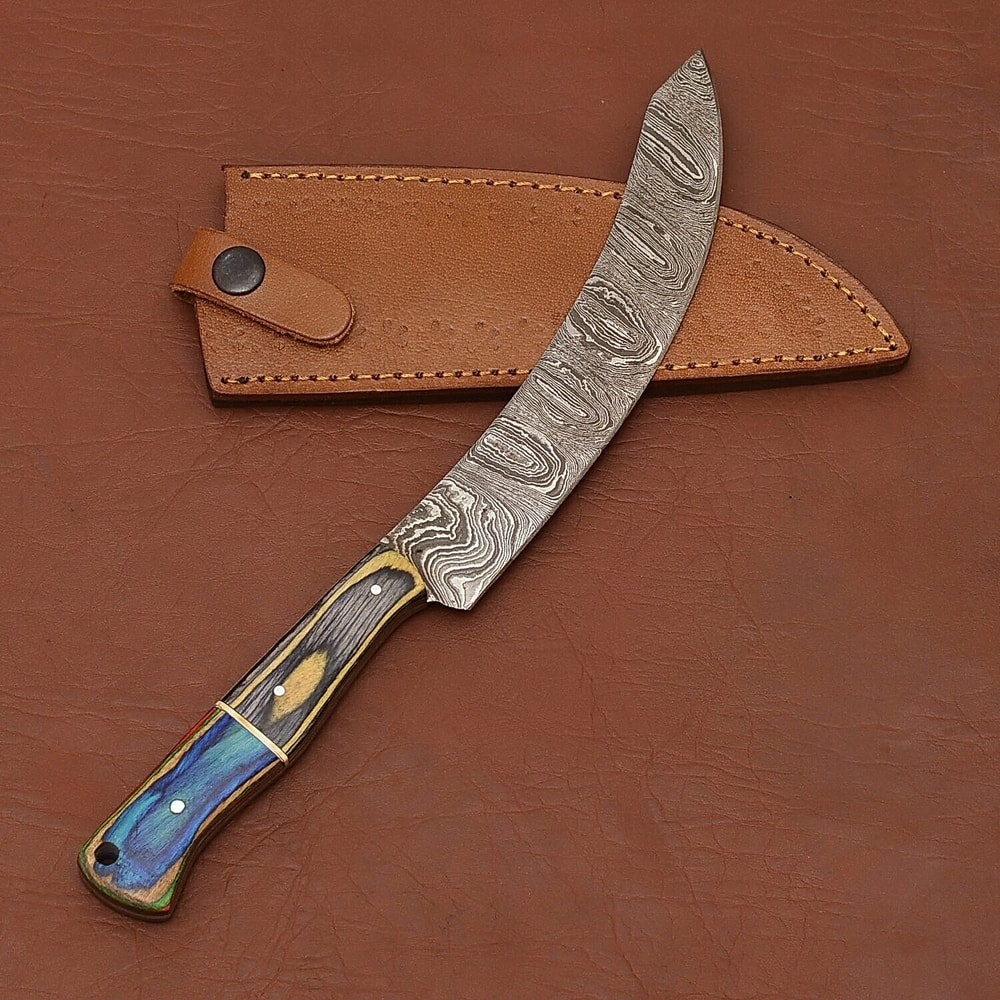 Premium Handmade Damascus Fillet Knife Wooden Handle With Leather Cover 3