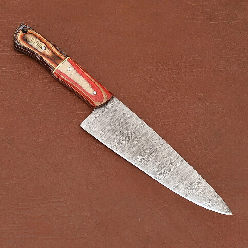 Custom Handmade Damascus Chef Fillet Knife  7 Inch Blade With Leather Sheath 1