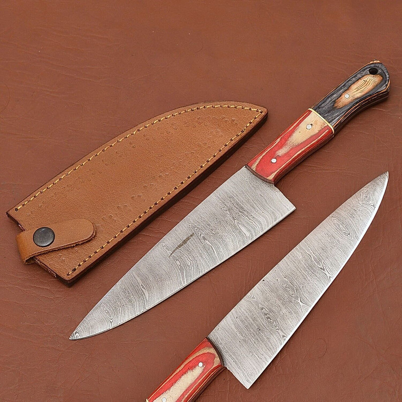 Custom Handmade Damascus Chef Fillet Knife  7 Inch Blade With Leather Sheath 0