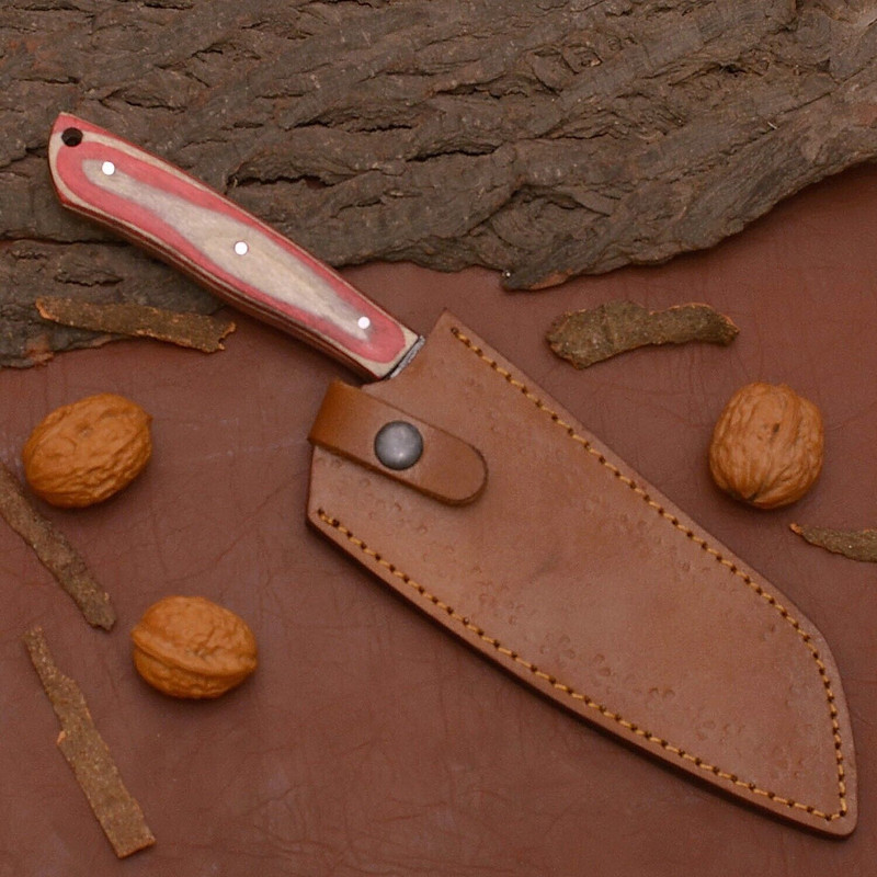 Handmade Damascus Steel Chef Knife Custom Kitchen Knife With Wooden Handle Sheath 0