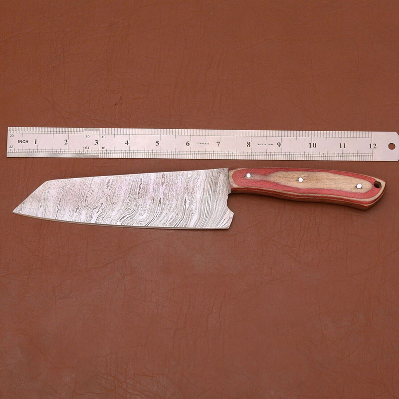 Handmade Damascus Steel Chef Knife Custom Kitchen Knife With Wooden Handle Sheath 2