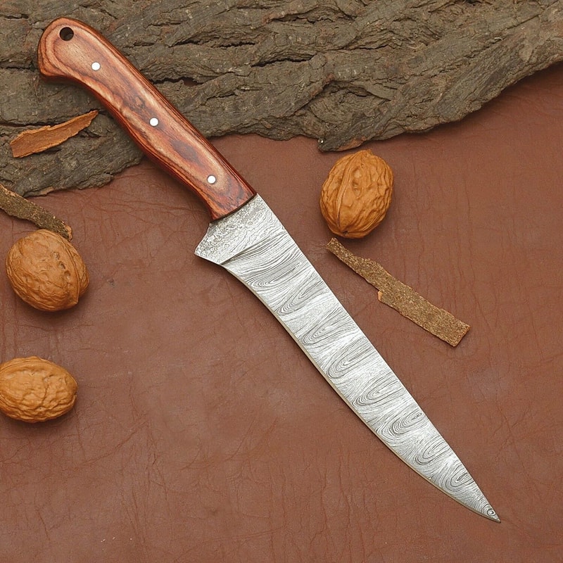 Custom Forged Damascus Steel Kitchen Knife Full Tang Wooden Handle Chef Blade 2