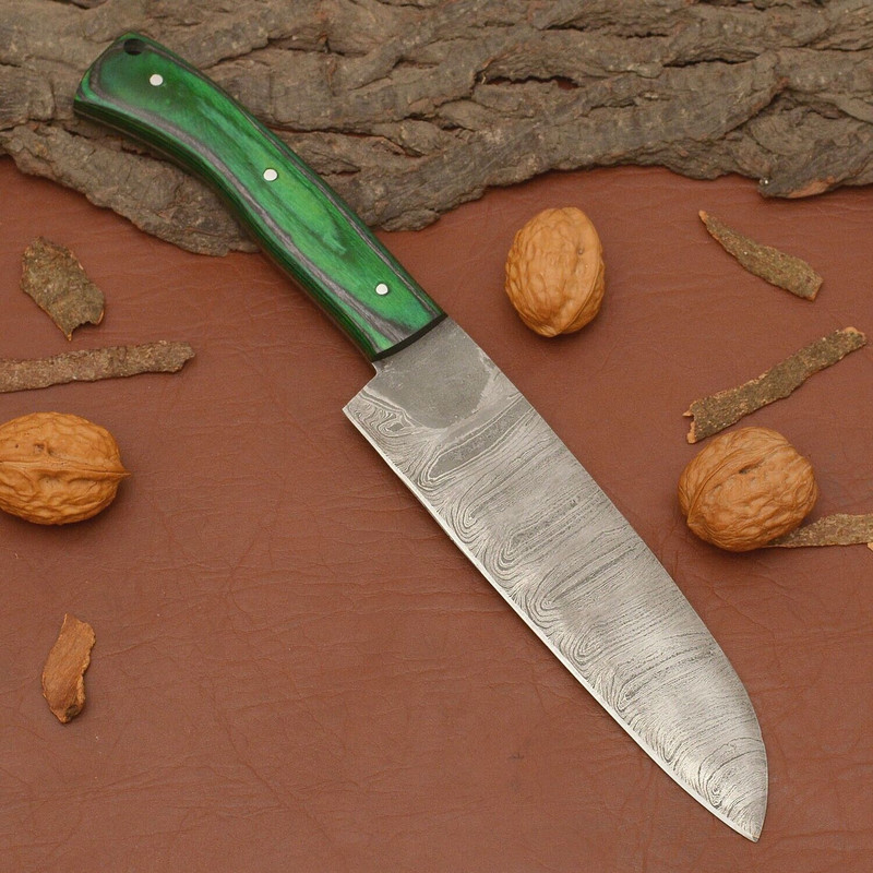 Professional Handmade Damascus Chef Knife  Sharp 7 Inch Blade With Leather Sheath 0
