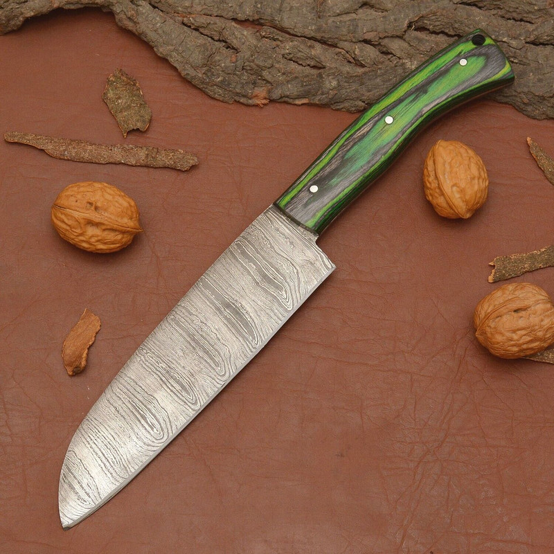 Professional Handmade Damascus Chef Knife  Sharp 7 Inch Blade With Leather Sheath 1