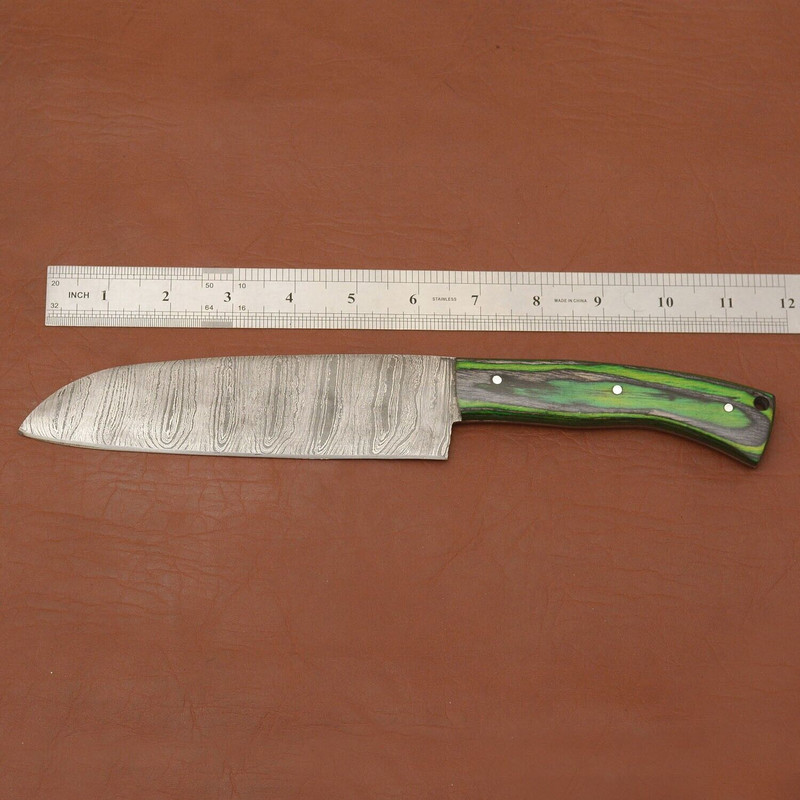 Professional Handmade Damascus Chef Knife  Sharp 7 Inch Blade With Leather Sheath 2