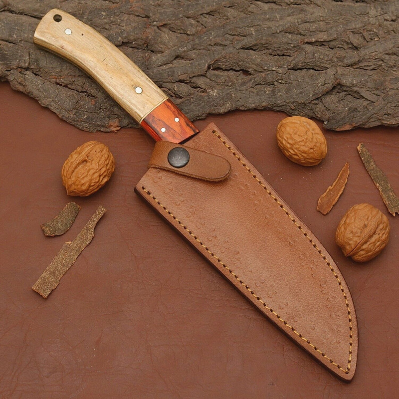 Unique Handmade Damascus Steel Knife  Custom Chef Tool With Sheath 3