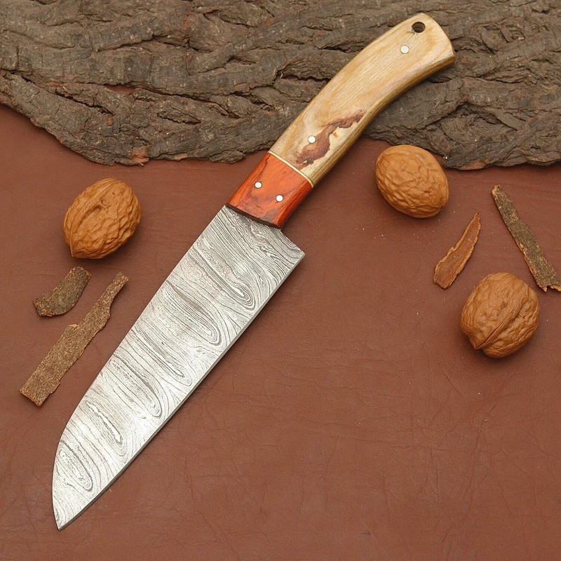 Unique Handmade Damascus Steel Knife  Custom Chef Tool With Sheath 2