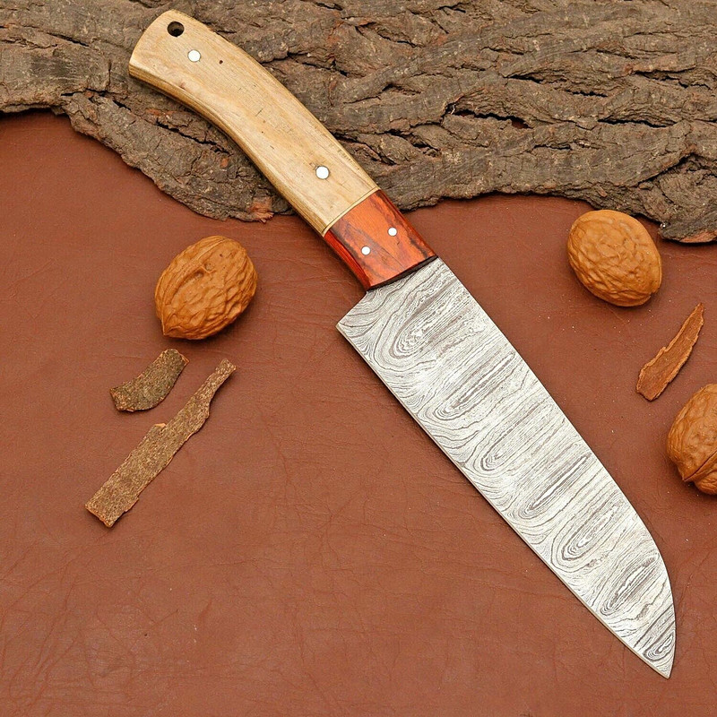 Unique Handmade Damascus Steel Knife  Custom Chef Tool With Sheath 0