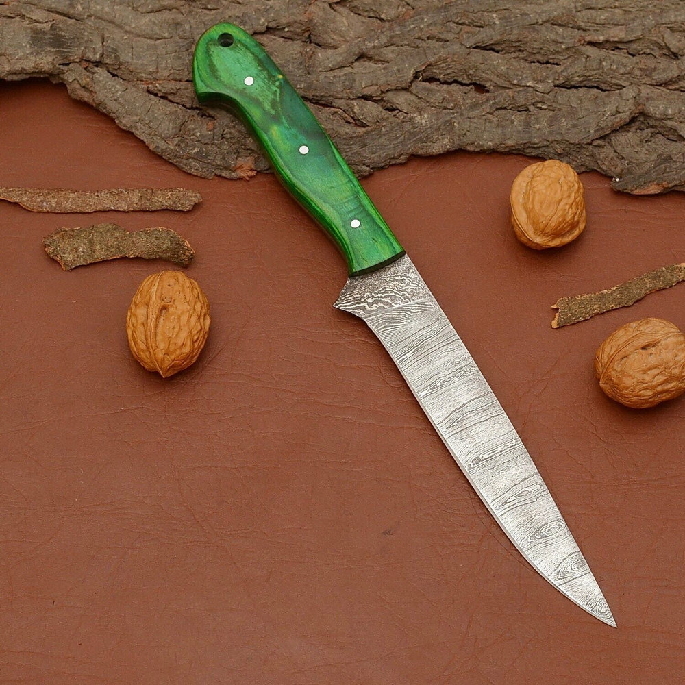 Mastercrafted Damascus Steel Kitchen Knife Elegant Wooden Handle Sheath 0